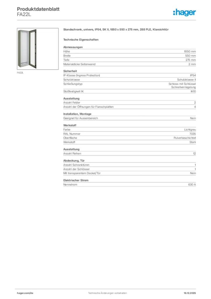 Bild Hager Produktdatenblatt FA22L | Hager Deutschland