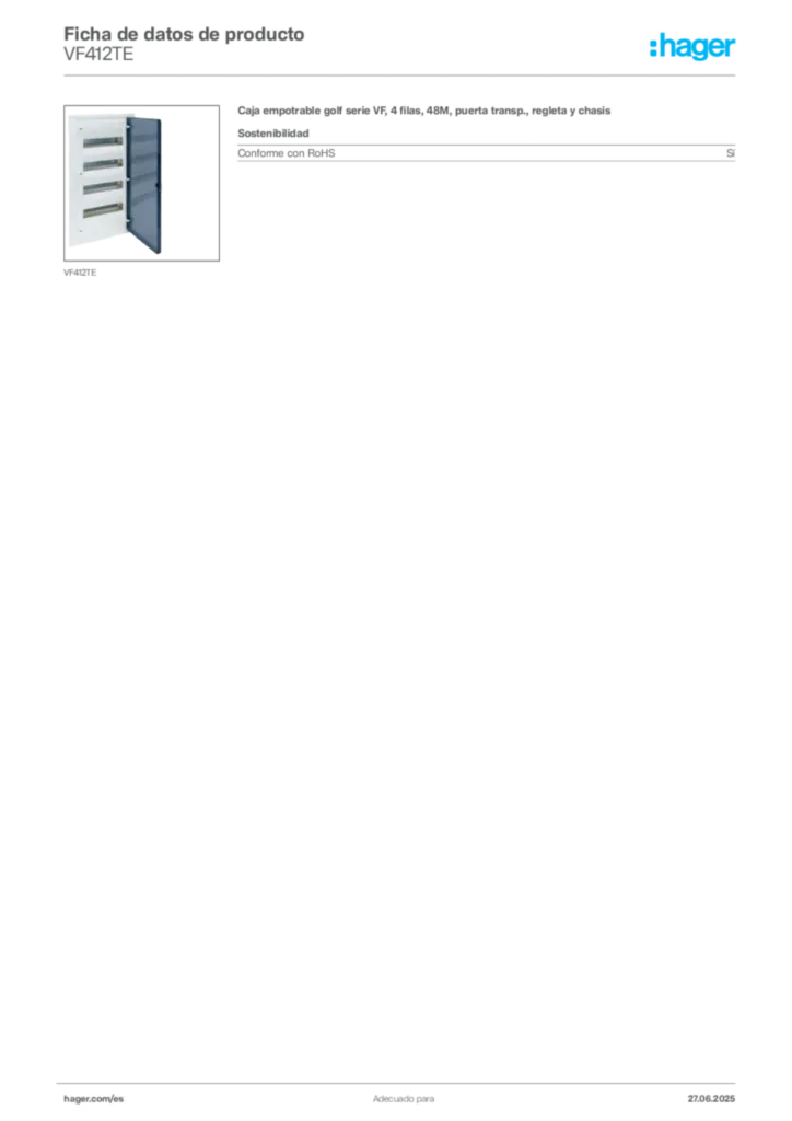 Imagen Hager Ficha de datos de producto VF412TE | Hager España