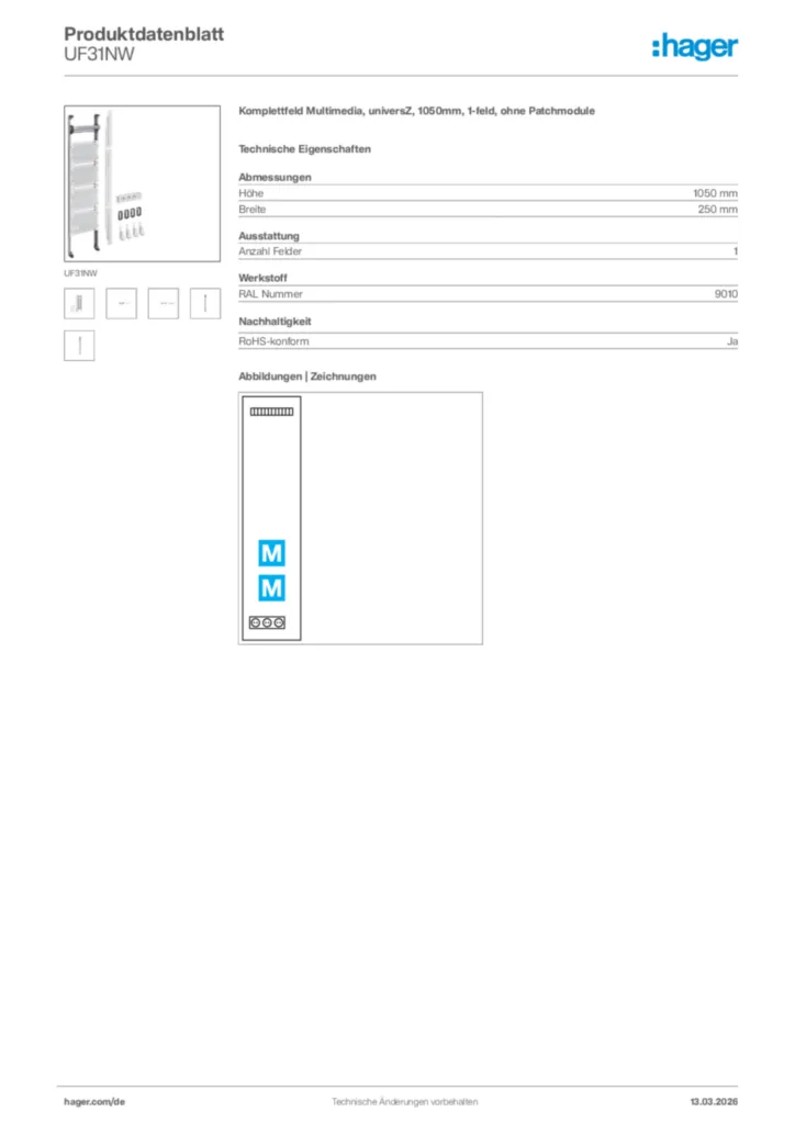 Bild Hager Produktdatenblatt UF31NW | Hager Deutschland