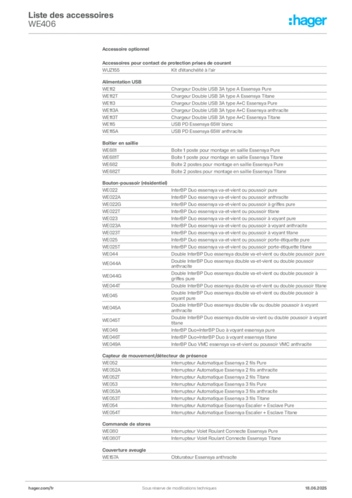 Image Hager Fiche technique du produit WE406 | Hager France