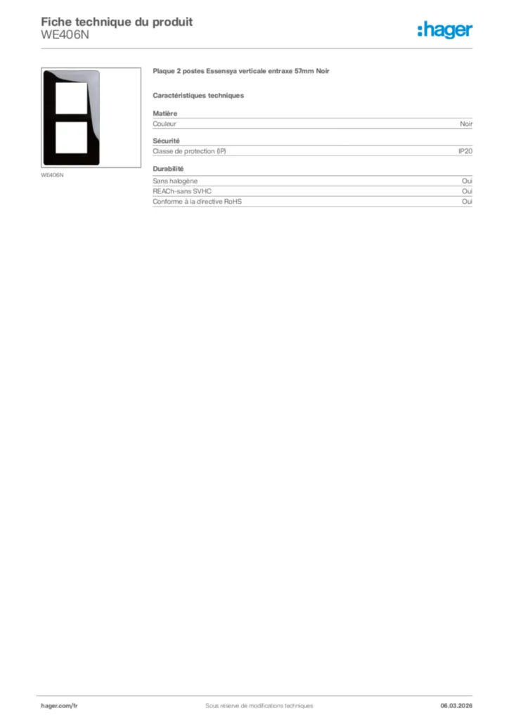 Image Hager Fiche technique du produit WE406N | Hager France