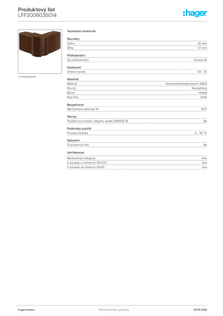 Obrázek Hager Produktový list LFF3006038014 | Hager