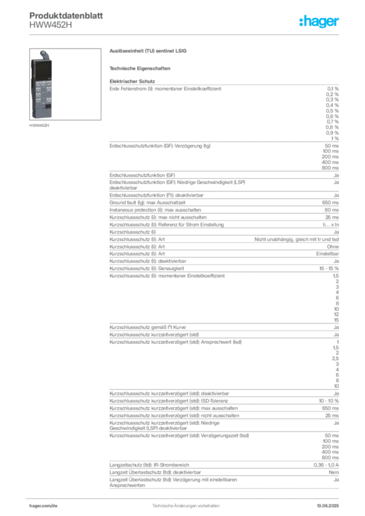 Bild Hager Produktdatenblatt HWW452H | Hager Deutschland