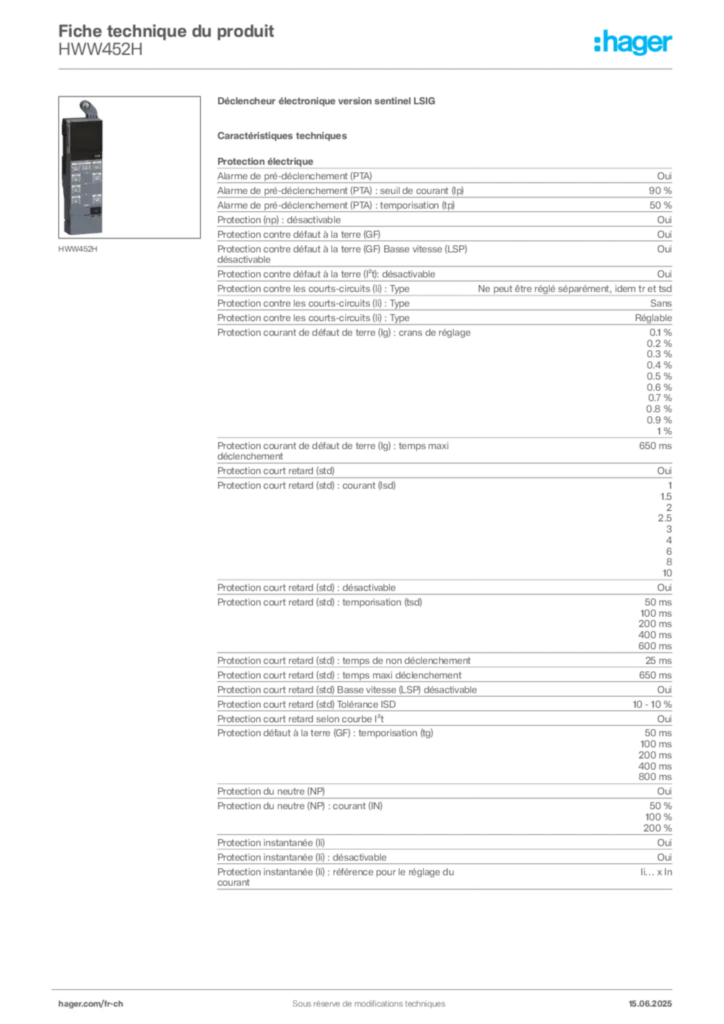 Image Hager Fiche technique du produit HWW452H | Hager Suisse