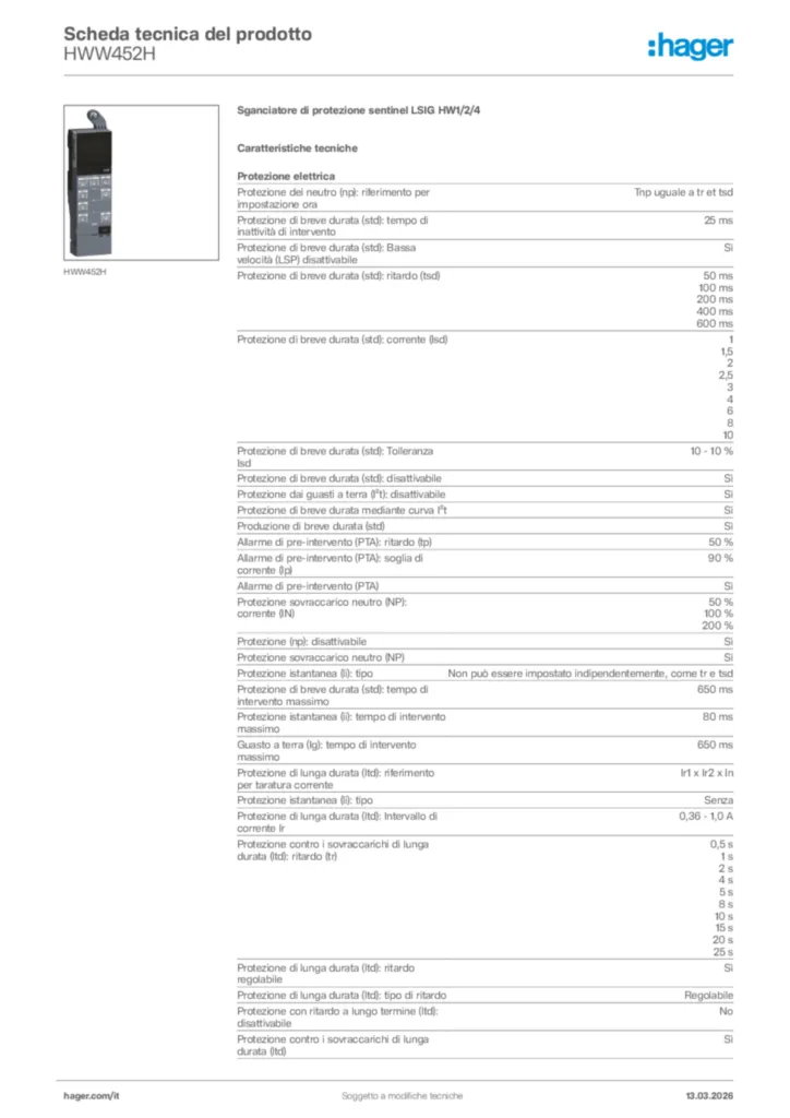 Immagine Hager Scheda tecnica del prodotto HWW452H | Hager Italia