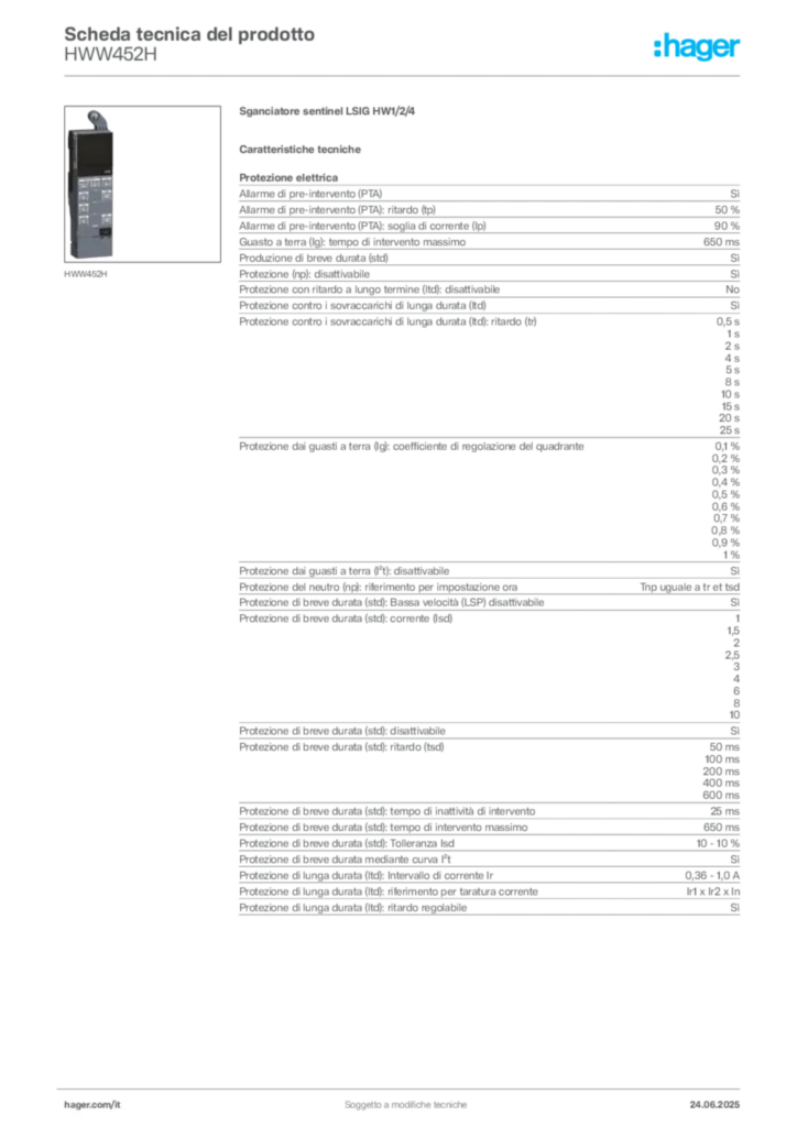 Immagine Hager Scheda tecnica del prodotto HWW452H | Hager Italia