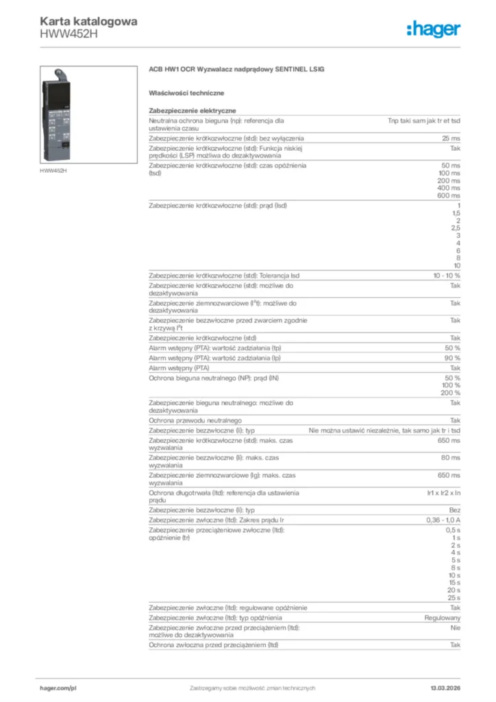 Zdjęcie Hager Karta katalogowa HWW452H | Hager Polska