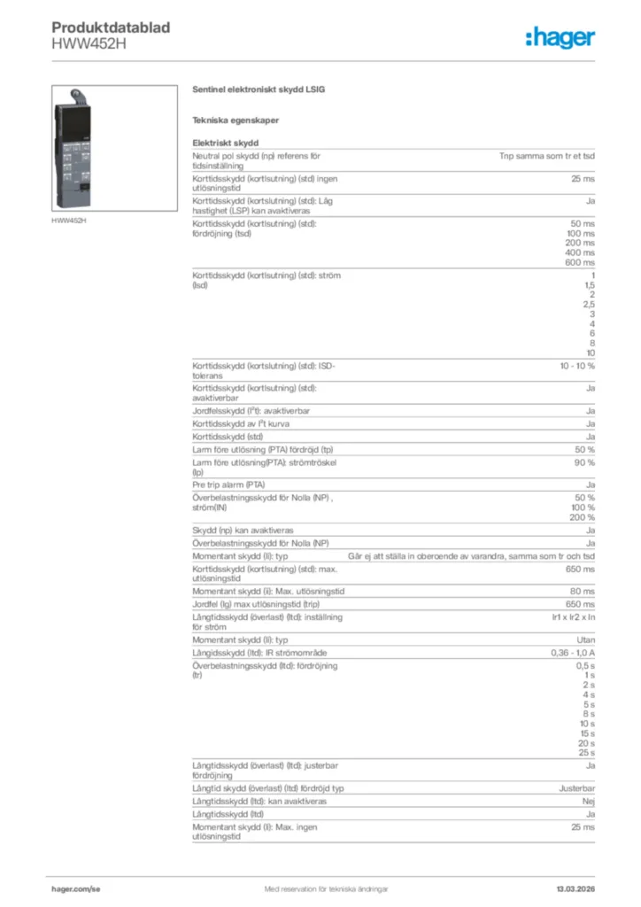 Bild Hager Produktdatablad HWW452H | Hager Sverige