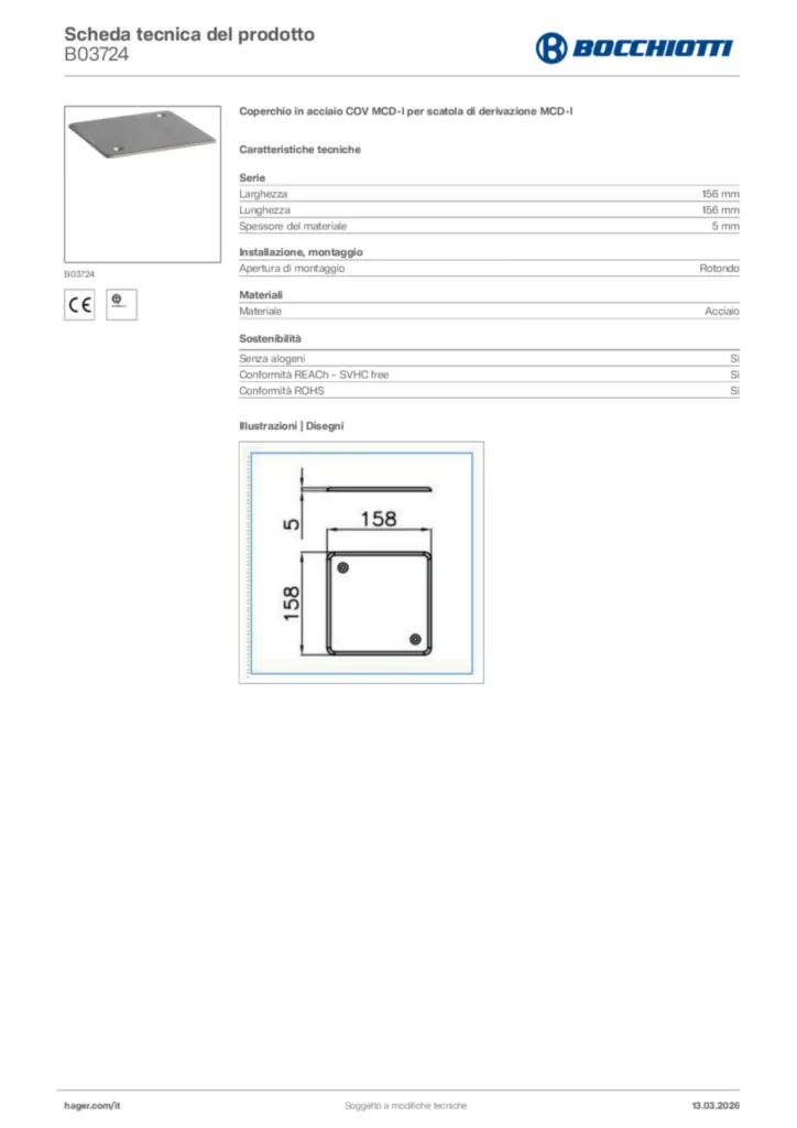 Immagine Bocchiotti Scheda tecnica del prodotto B03724 | Hager Italia