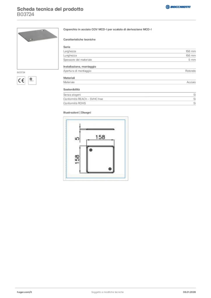 Immagine Bocchiotti Scheda tecnica del prodotto B03724 | Hager Italia