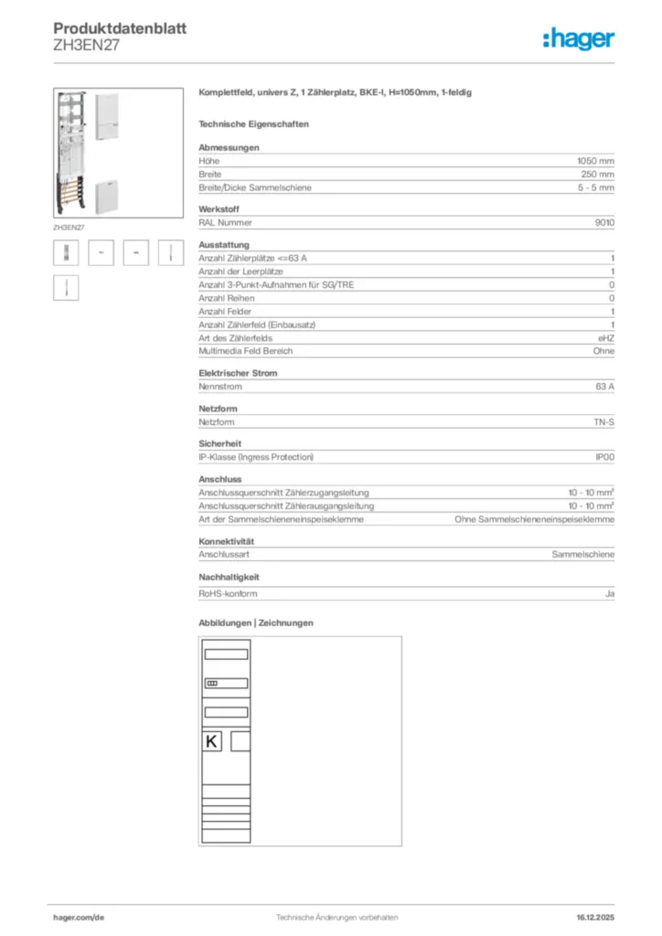 Bild Hager Produktdatenblatt ZH3EN27 | Hager Deutschland