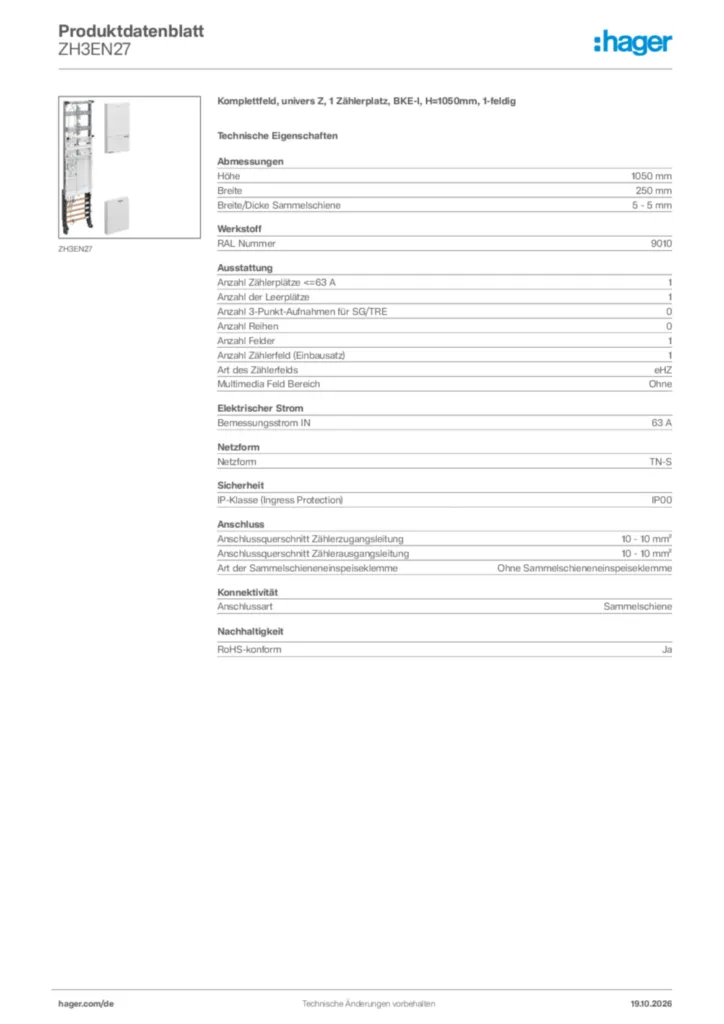 Bild Hager Produktdatenblatt ZH3EN27 | Hager Deutschland