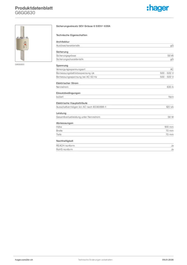 Bild Hager Produktdatenblatt G6GG630 | Hager Schweiz