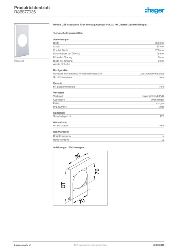 Bild Hager Produktdatenblatt R86877035 | Hager Schweiz