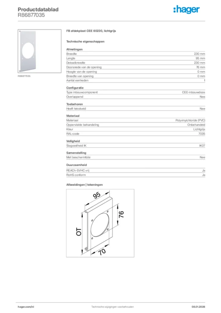 Afbeelding Hager Productdatablad R86877035 | Hager Nederland