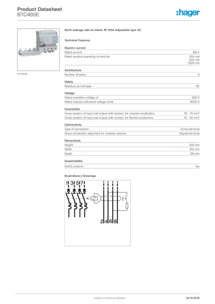 Image Hager Product data sheet BTC480E  | Hager Africa
