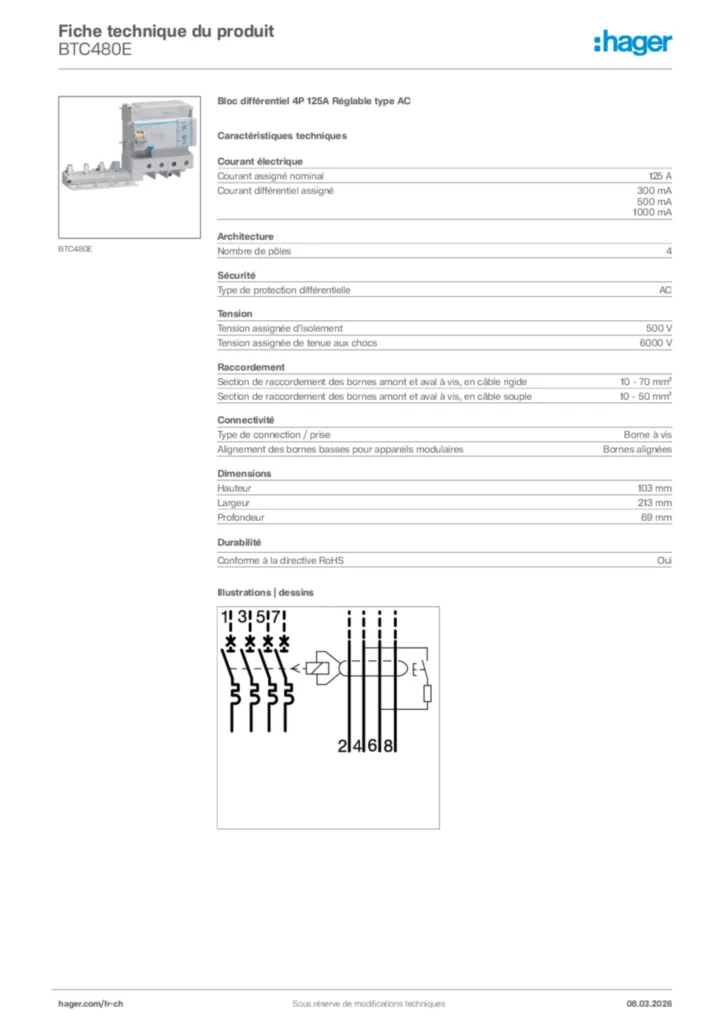 Image Hager Fiche technique du produit BTC480E | Hager Suisse