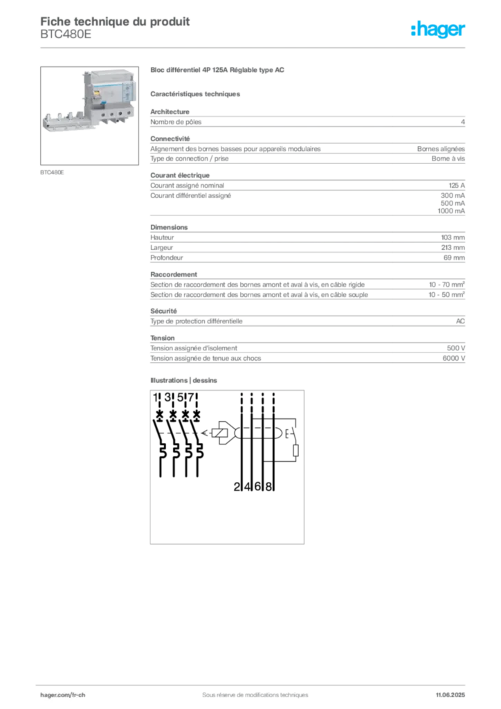 Image Hager Fiche technique du produit BTC480E | Hager Suisse