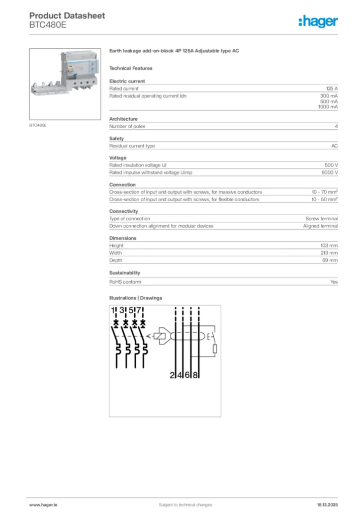 Image Hager Product data sheet BTC480E  | Hager