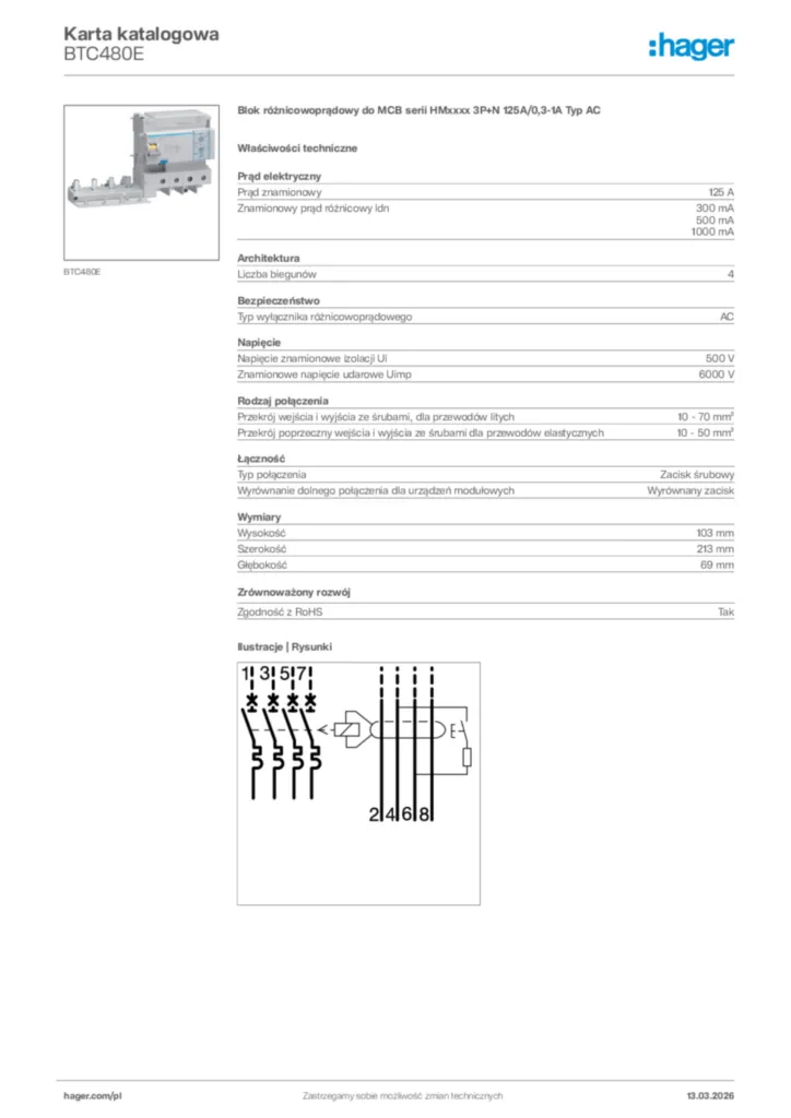 Zdjęcie Hager Karta katalogowa BTC480E | Hager Polska