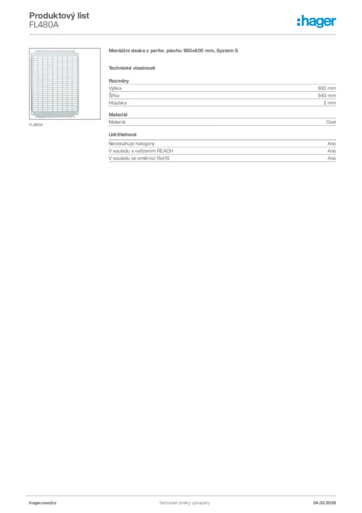 Obrázek Hager Product data sheet FL480A | Hager