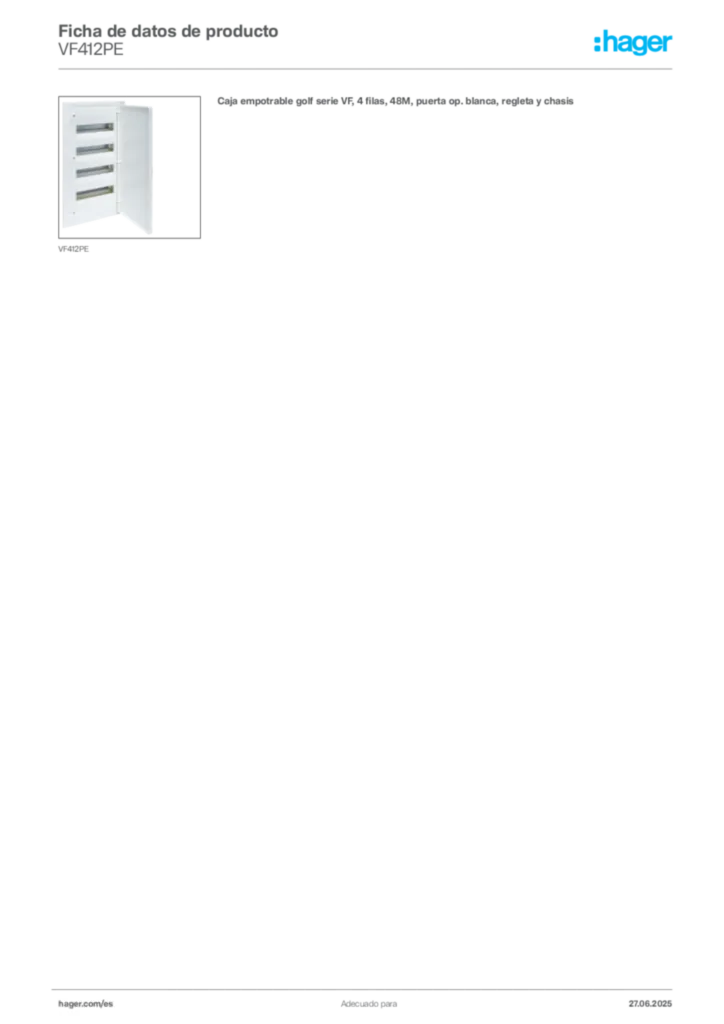 Imagen Hager Ficha de datos de producto VF412PE | Hager España