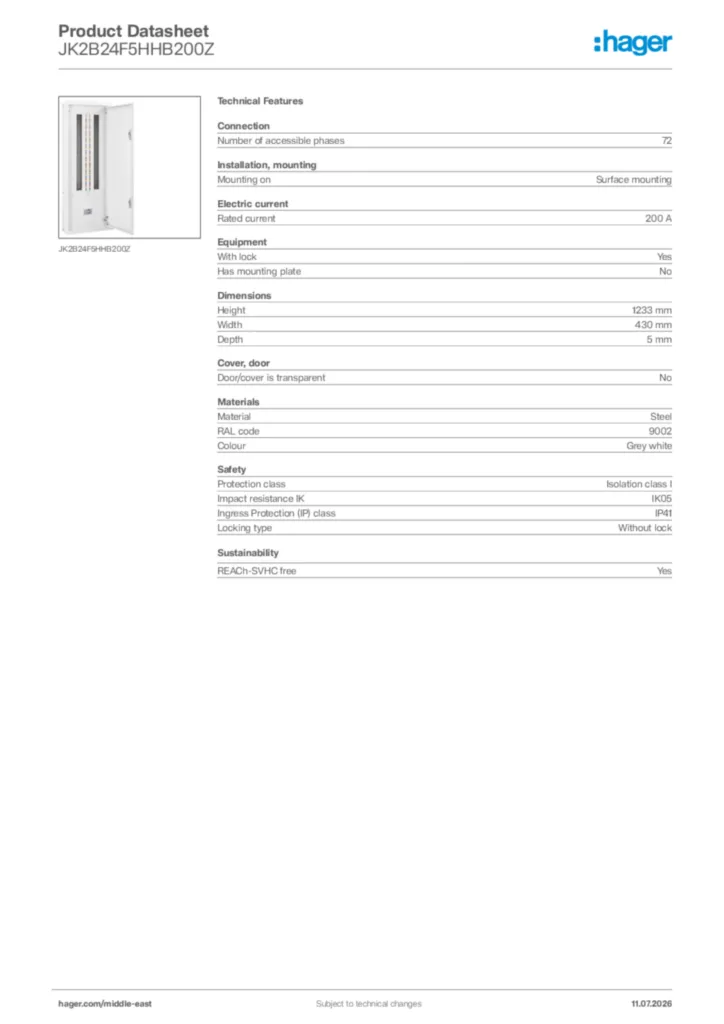 Image Hager Product data sheet JK2B24F5HHB200Z  | Hager