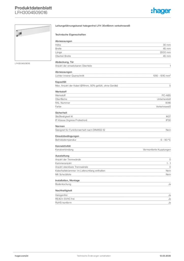 Bild Hager Produktdatenblatt LFH3004509016 | Hager Deutschland