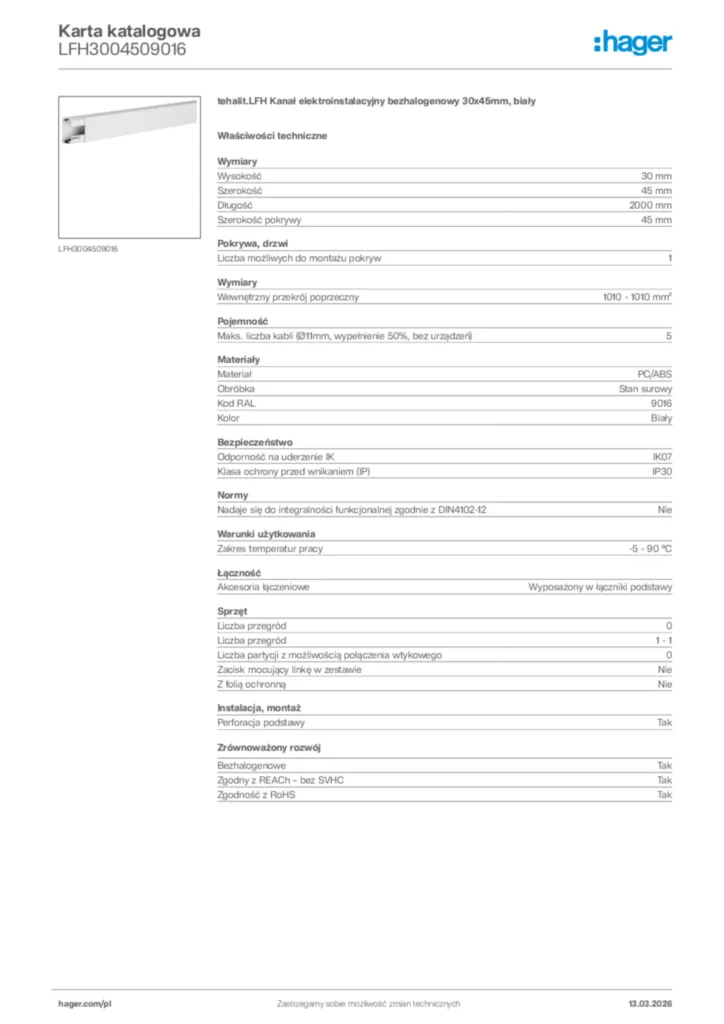 Zdjęcie Hager Karta katalogowa LFH3004509016 | Hager Polska