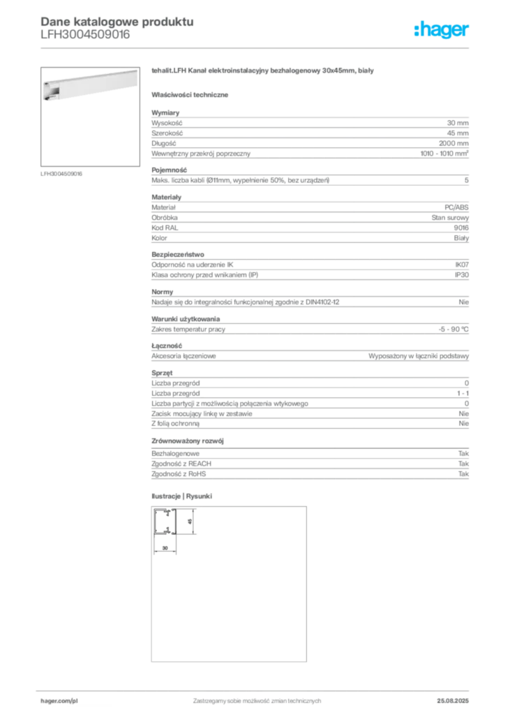 Zdjęcie Hager Karta katalogowa LFH3004509016 | Hager Polska