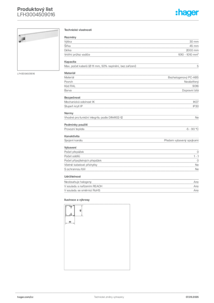 Obrázek Hager Produktový list LFH3004509016 | Hager