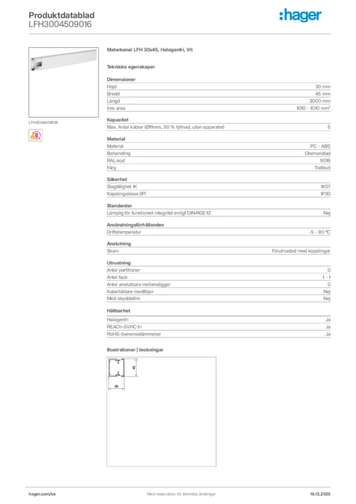 Bild Hager Produktdatablad LFH3004509016 | Hager Sverige