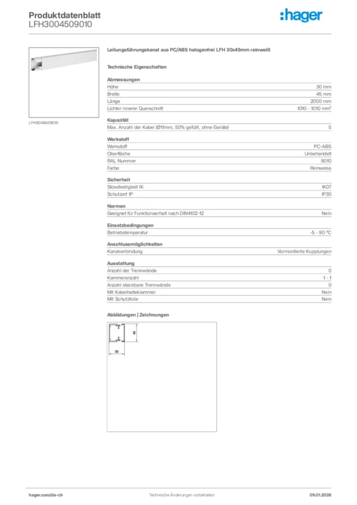 Bild Hager Produktdatenblatt LFH3004509010 | Hager Schweiz