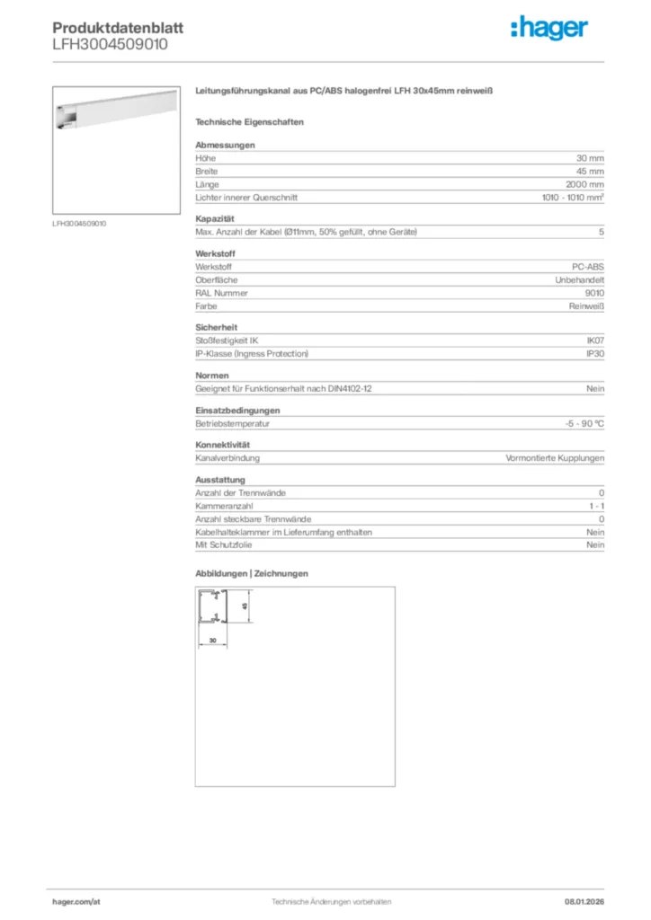 Bild Hager Produktdatenblatt LFH3004509010 | Hager Deutschland