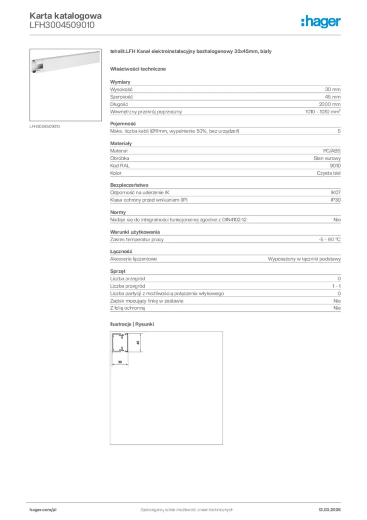 Zdjęcie Hager Karta katalogowa LFH3004509010 | Hager Polska