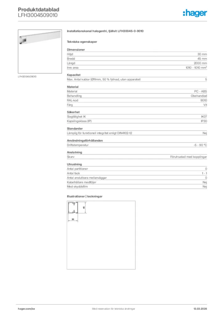 Bild Hager Produktdatablad LFH3004509010 | Hager Sverige