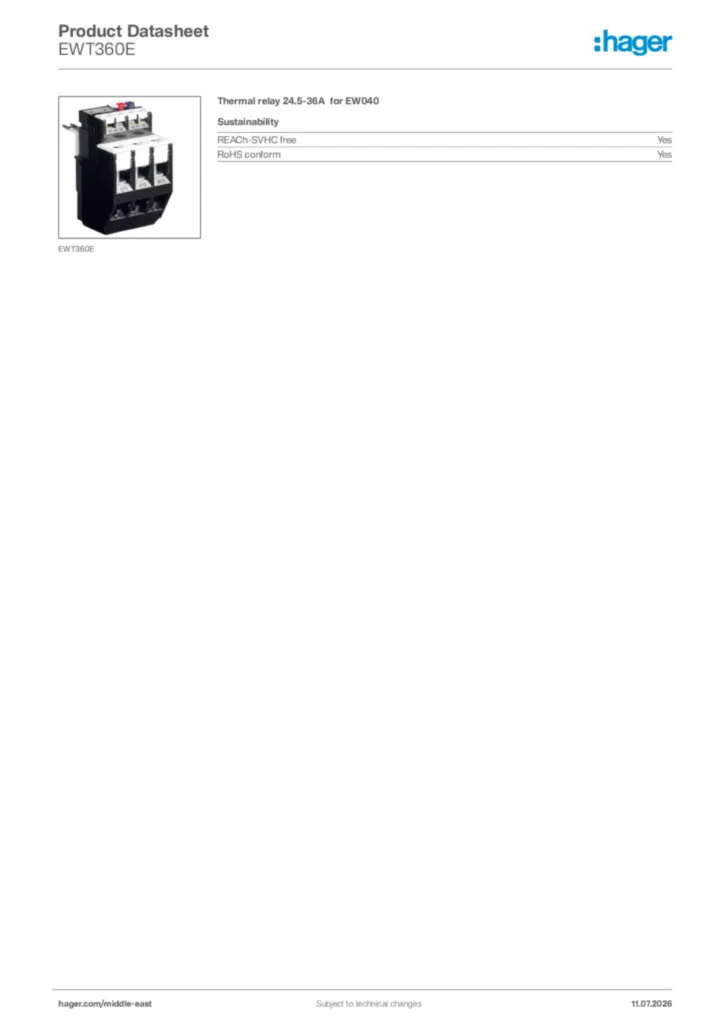 Image Hager Product data sheet EWT360E  | Hager