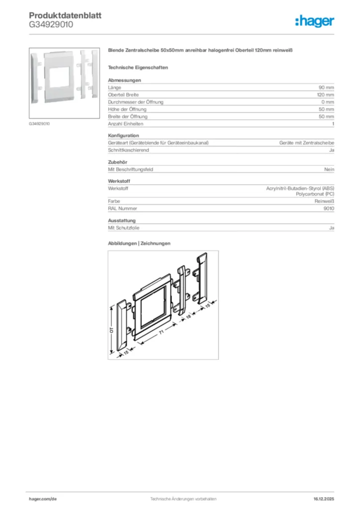Bild Hager Produktdatenblatt G34929010 | Hager Deutschland