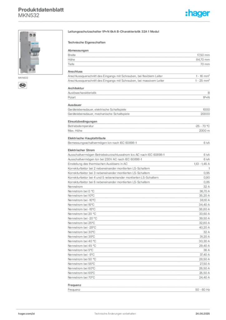 Bild Hager Produktdatenblatt MKN532 | Hager Deutschland