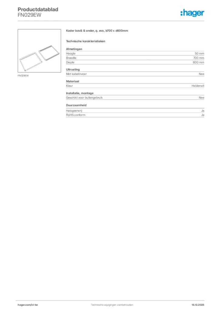 Afbeelding Hager Productdatablad FN029EW | Hager Belgium