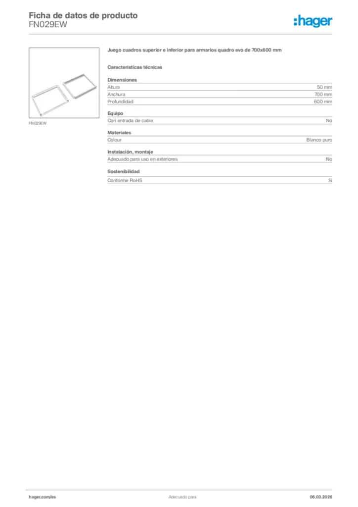 Imagen Hager Ficha de datos de producto FN029EW | Hager España