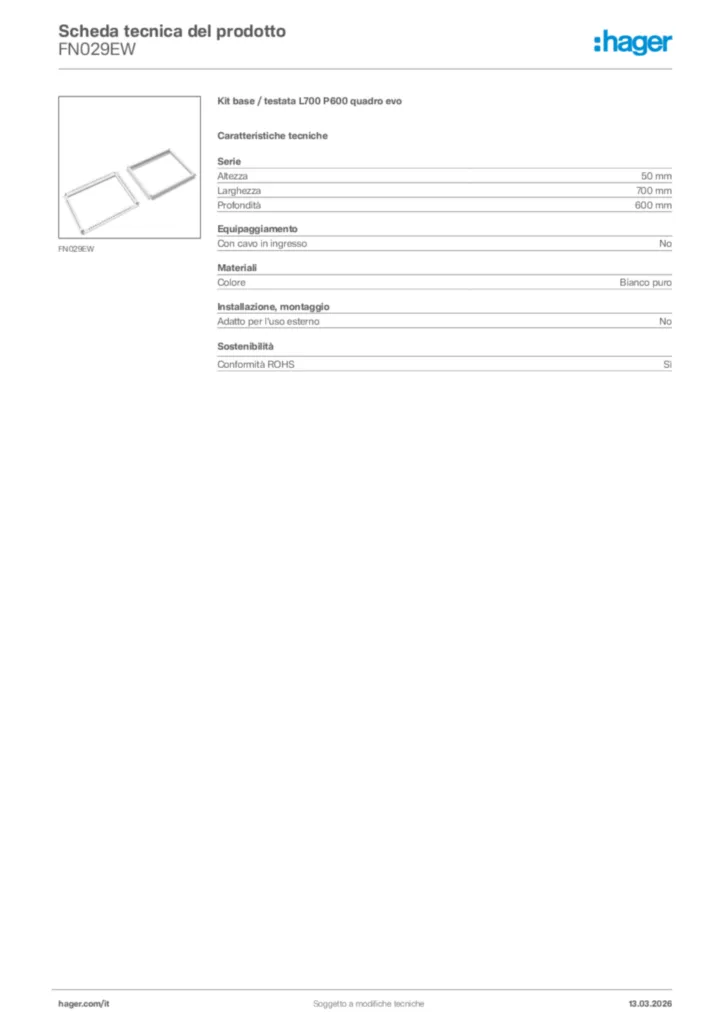Immagine Hager Scheda tecnica del prodotto FN029EW | Hager Italia