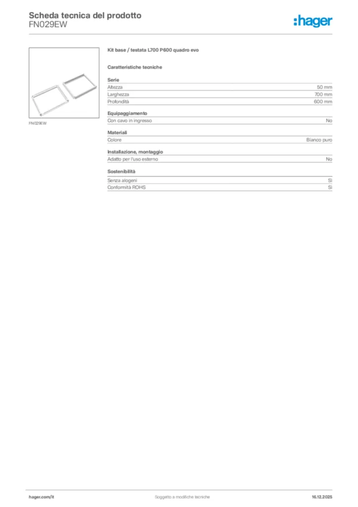Immagine Hager Scheda tecnica del prodotto FN029EW | Hager Italia