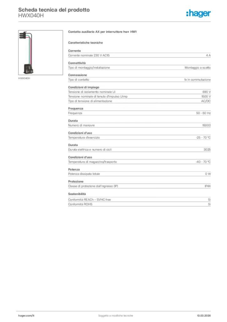 Immagine Hager Scheda tecnica del prodotto HWX040H | Hager Italia