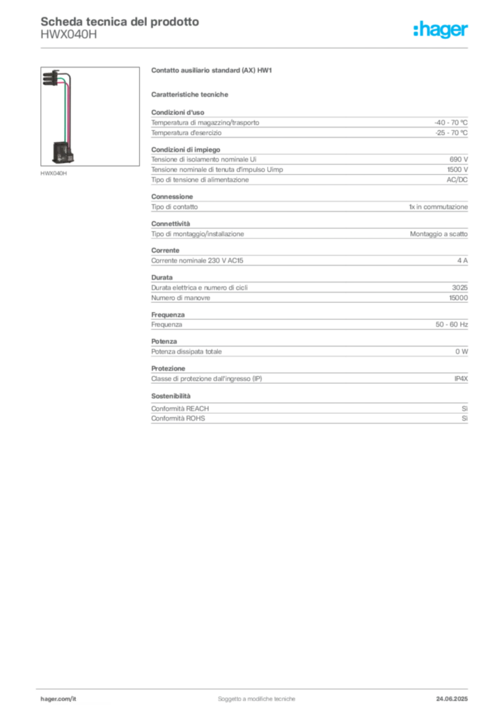 Immagine Hager Scheda tecnica del prodotto HWX040H | Hager Italia