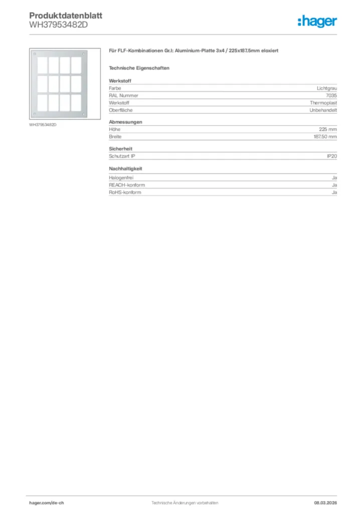 Bild Hager Produktdatenblatt WH37953482D | Hager Schweiz