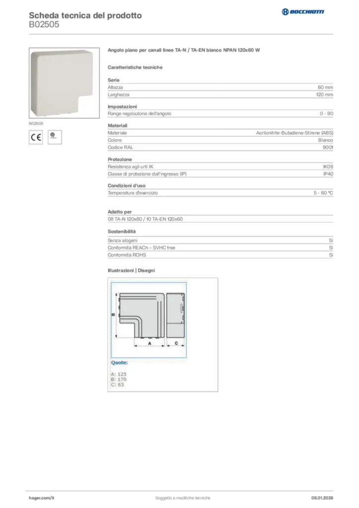 Immagine Bocchiotti Scheda tecnica del prodotto B02505 | Hager Italia