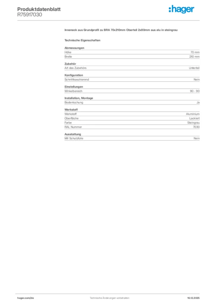 Bild Hager Produktdatenblatt R75917030 | Hager Deutschland