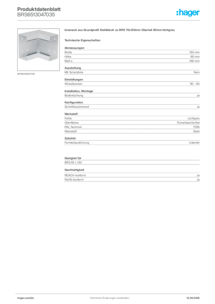 Bild Hager Produktdatenblatt BRS6513047035 | Hager Deutschland