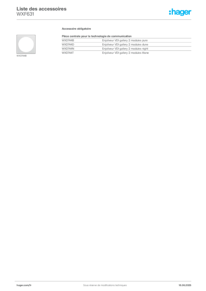 Image Hager Fiche technique du produit WXF631 | Hager France